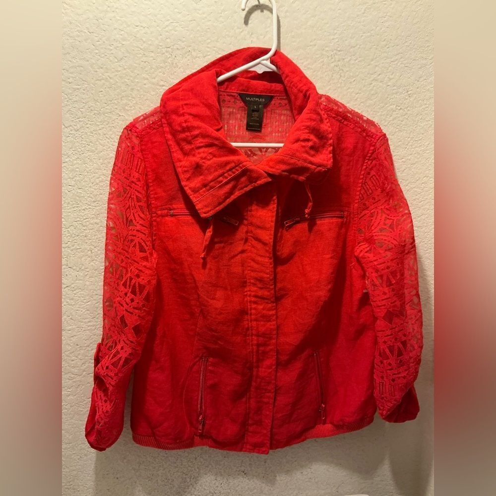 Multiples Women's Red top with Lace Sleeves